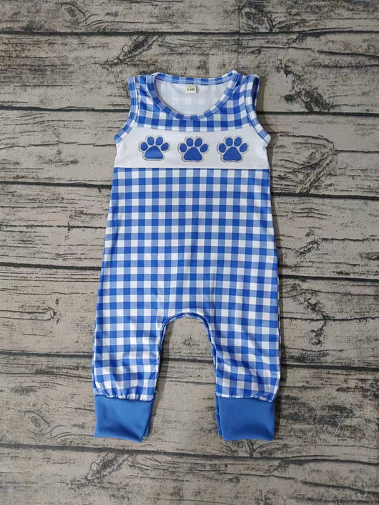 Moq 5 Baby Boy Sleeveless Team Plaid Blue One piece Romper