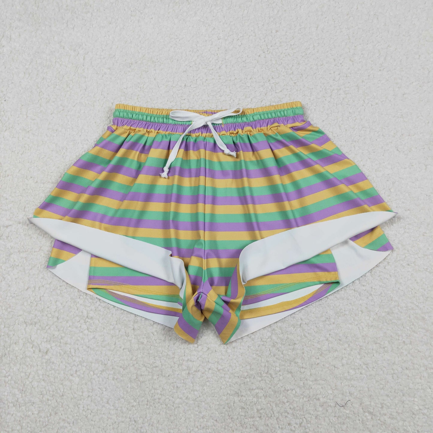 Sibling Baby Girls Adult Women Mardi Gras Stripes Yoga Active Ruffle Shorts Bottom RTS