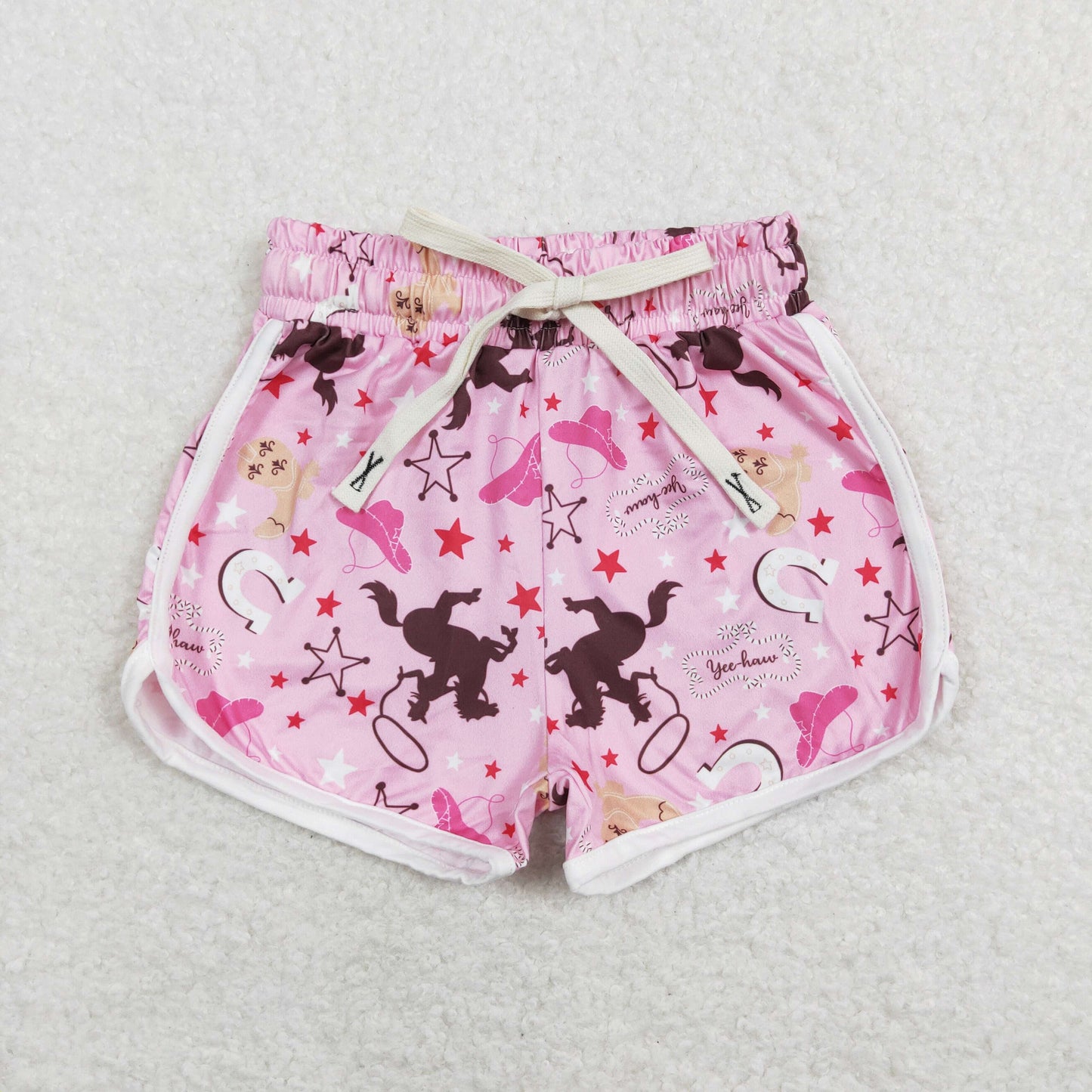 SS0125 Baby Girl Western Rodeo Summer Pink Running Shorts