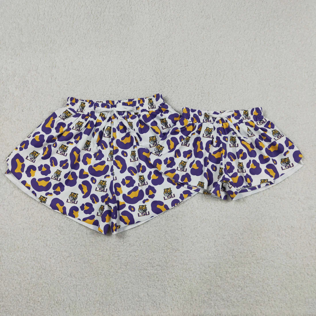 Sibling Baby Girls Adult Women Purple Leopard Tigers Team Yoga Active Ruffle Shorts Bottom RTS