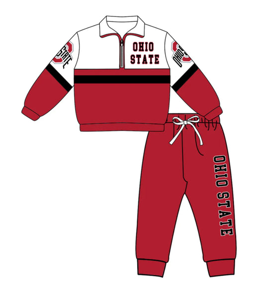 ( Moq 5 ) Baby Boys Kids Red Long Sleeves Zipper Shirt Jogger Pants Team Clothes Set