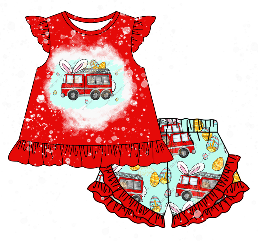 Baby Boy Girl Short Sleeves Easter Rabbits Eggs Bus Sibling Dress Romper Clothes Set ( Moq 5 Each style )12.4