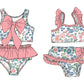 ( Moq 5 Each Style ) Sibling Baby Girls Kids Floral Tops Ruffle Shorts Pink Bows Sets Summer Swimsuits