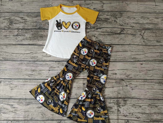 Baby Girl Short Sleeves Shirt Bell Pants Team Outfit Clothes Set