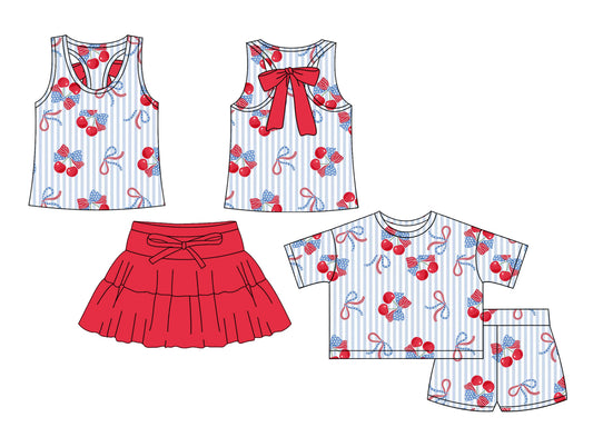 ( Moq 5 Each Style ) Baby Girls Toddler Bows Cherry Sibling 4th of July Sets