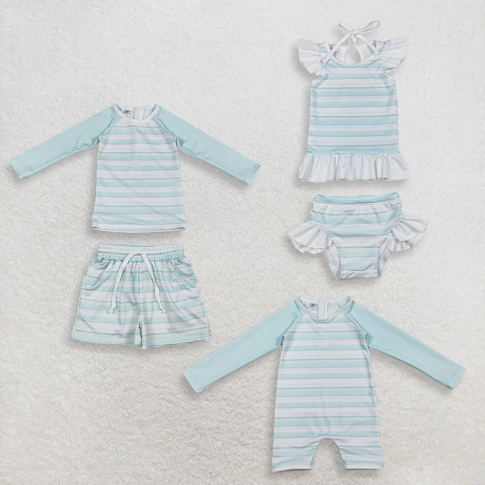 Sibling Baby Boys Kids Long Sleeves Stripes Zipper Tops Shorts Set Jumpsuit Swimsuits Clothes RTS