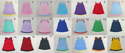 Sibling Baby Girls Kids Sleeveless Scallop Knee Length Dresses Cotton Clothes RTS