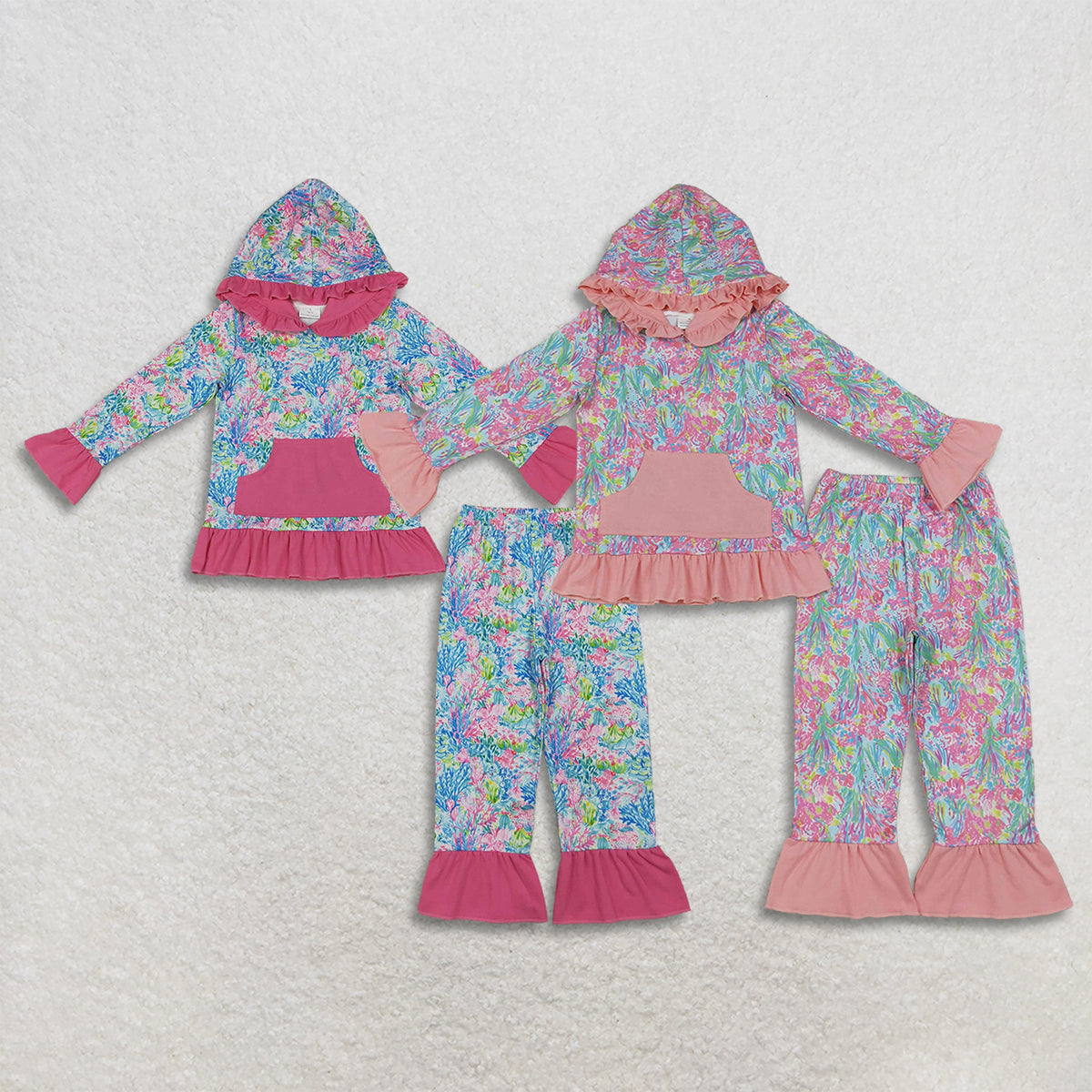 Sibling Baby Girls Kids Long Sleeves Flowers Pockets Hoodie Pullovers Pants Sets Clothes RTS