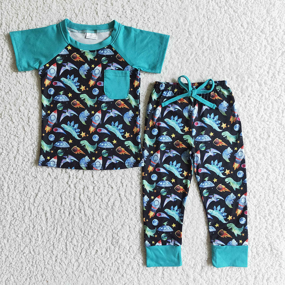 Promotion Baby Boy Dinosaurs Pocket Shirt Pants Set