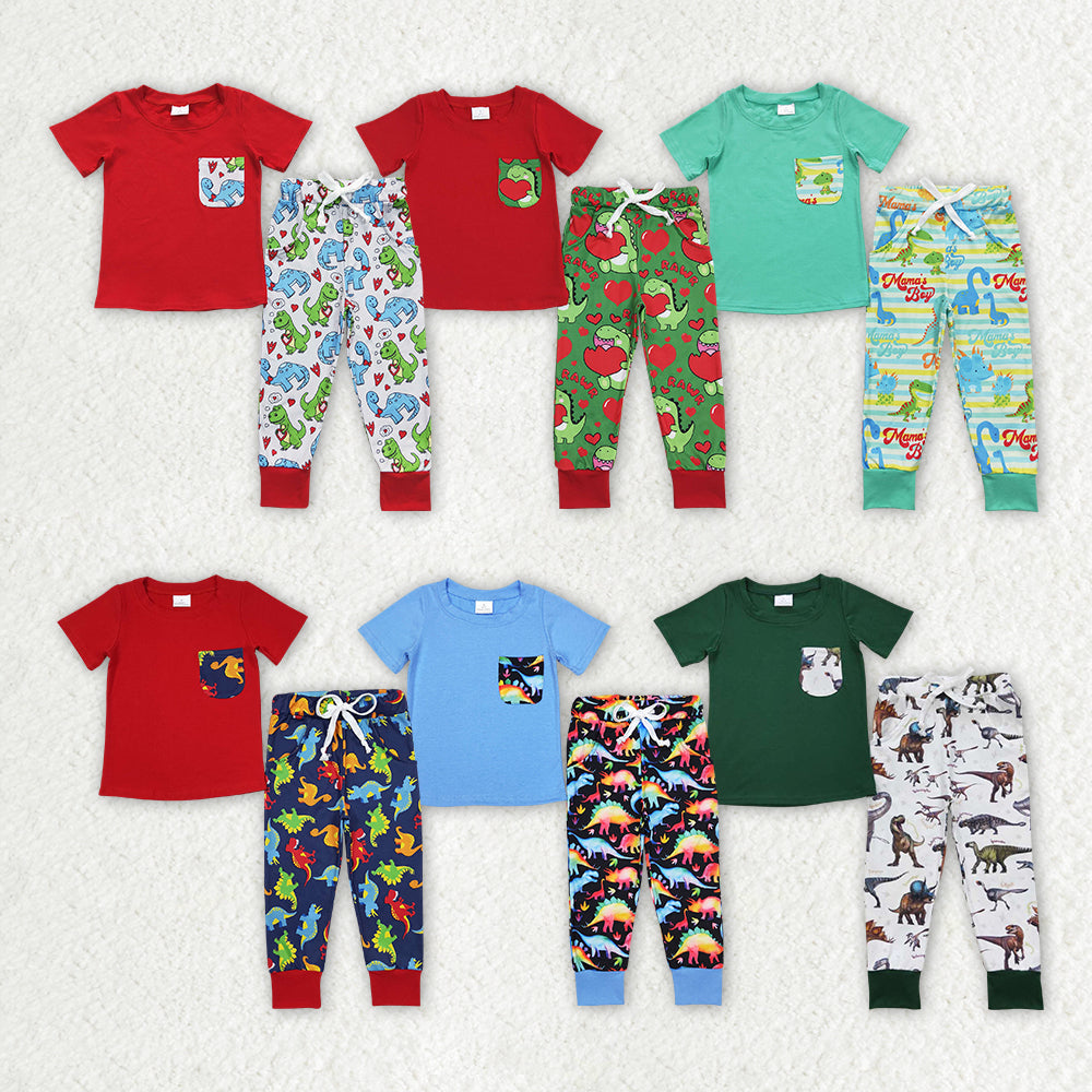 Baby Boy Kids Short Sleeves Dinosaurs Shirt Pants Sibling Brother Clothes Set