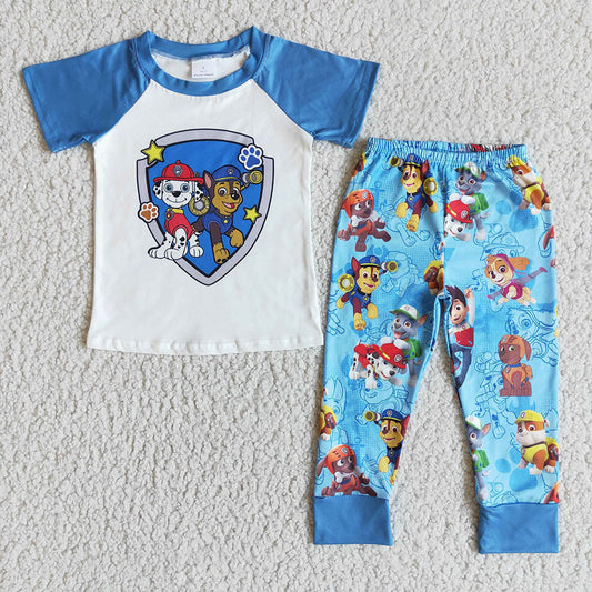 Promotion Baby Boy Short Sleeves Dogs Shirt Blue Pants Outfit