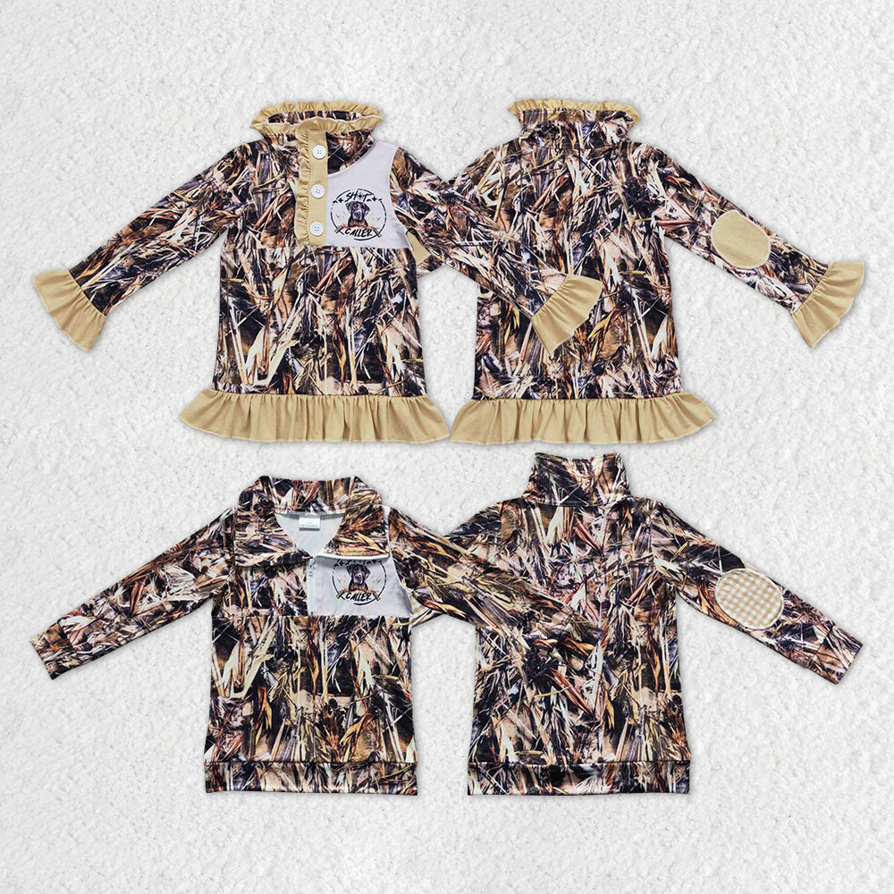 Baby Boy Girl Long Sleeves Camo Dog Sibling Hunting Shirt Pullover Tops