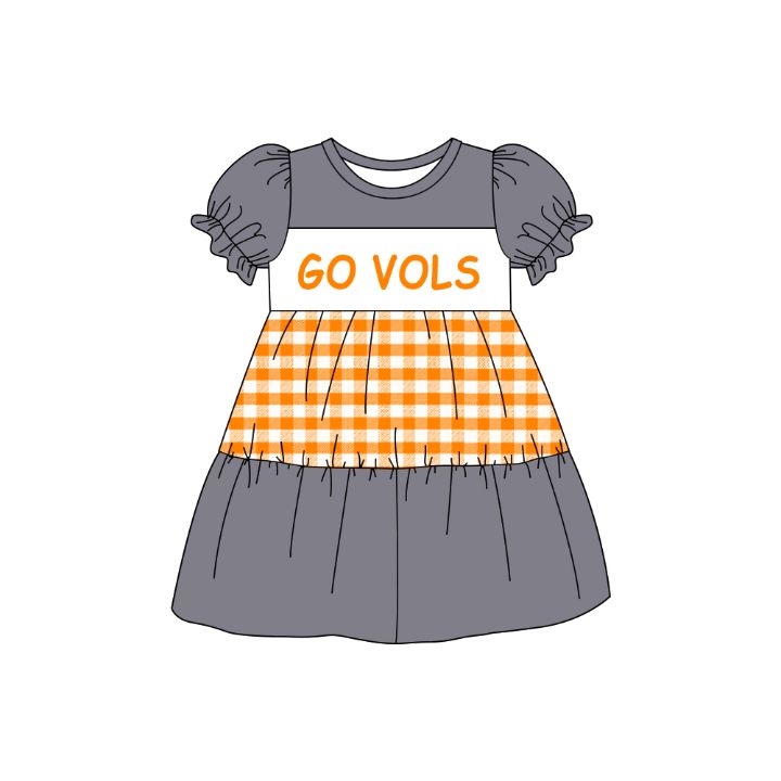 Baby Girl Grey Short Sleeves Team Knee Length Dress Moq 5