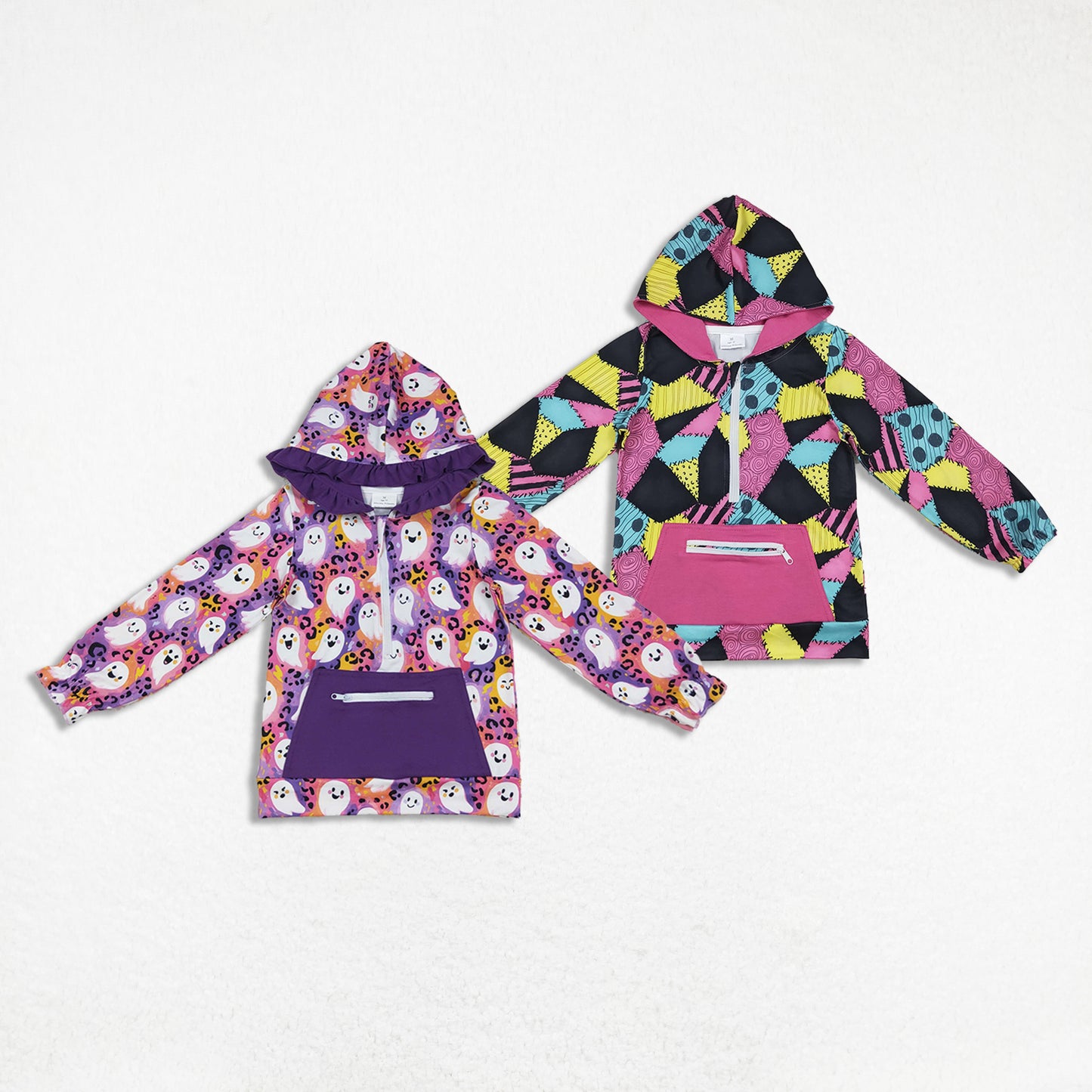 Sibling Baby Girl Long Sleeves Halloween Ghosts Hoodie Zipper Pockets Shirt RTS