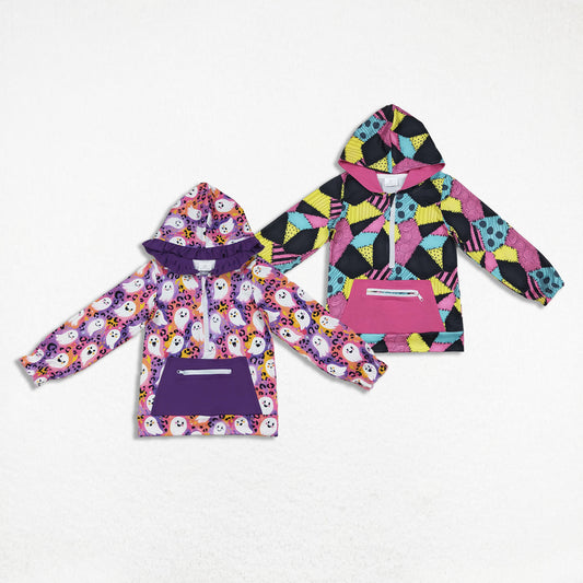 Sibling Baby Girl Long Sleeves Halloween Ghosts Hoodie Zipper Pockets Shirt RTS