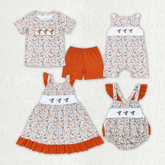 Baby Girl Embroidery Camo Ducks Sibling Dresses Romper Set