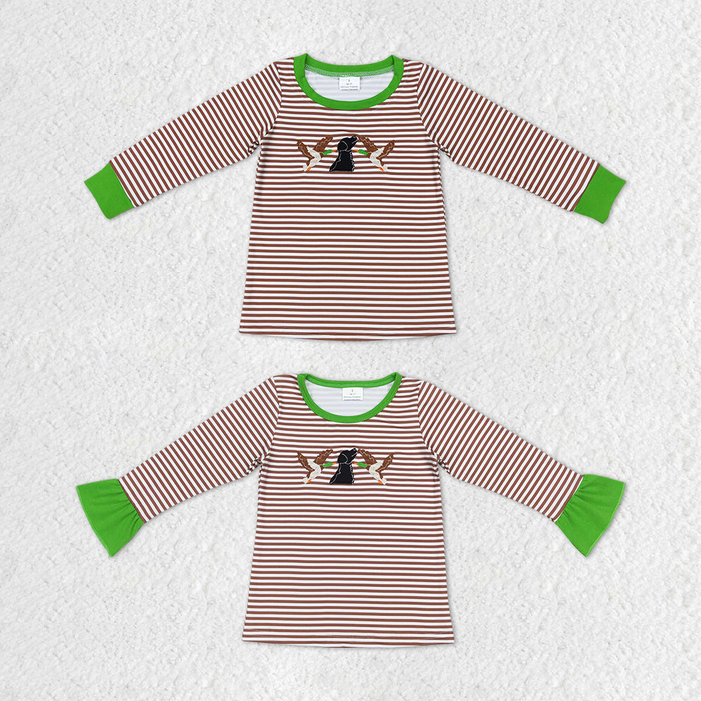 Baby Boy Girl Embroidery Duck Stripes Sibling Tee Shirts