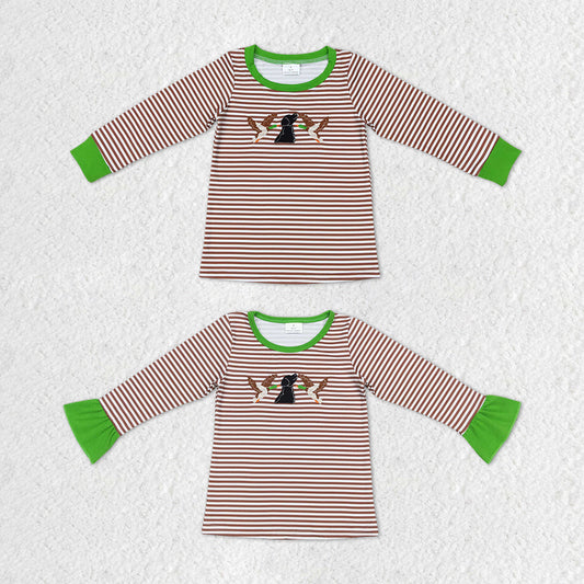 Baby Boy Girl Embroidery Duck Stripes Sibling Tee Shirts