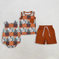 Sibling Baby Boys Western Cow Print Aztec Plaid Shirt Pockets Shorts Clothes Set Romper RTS