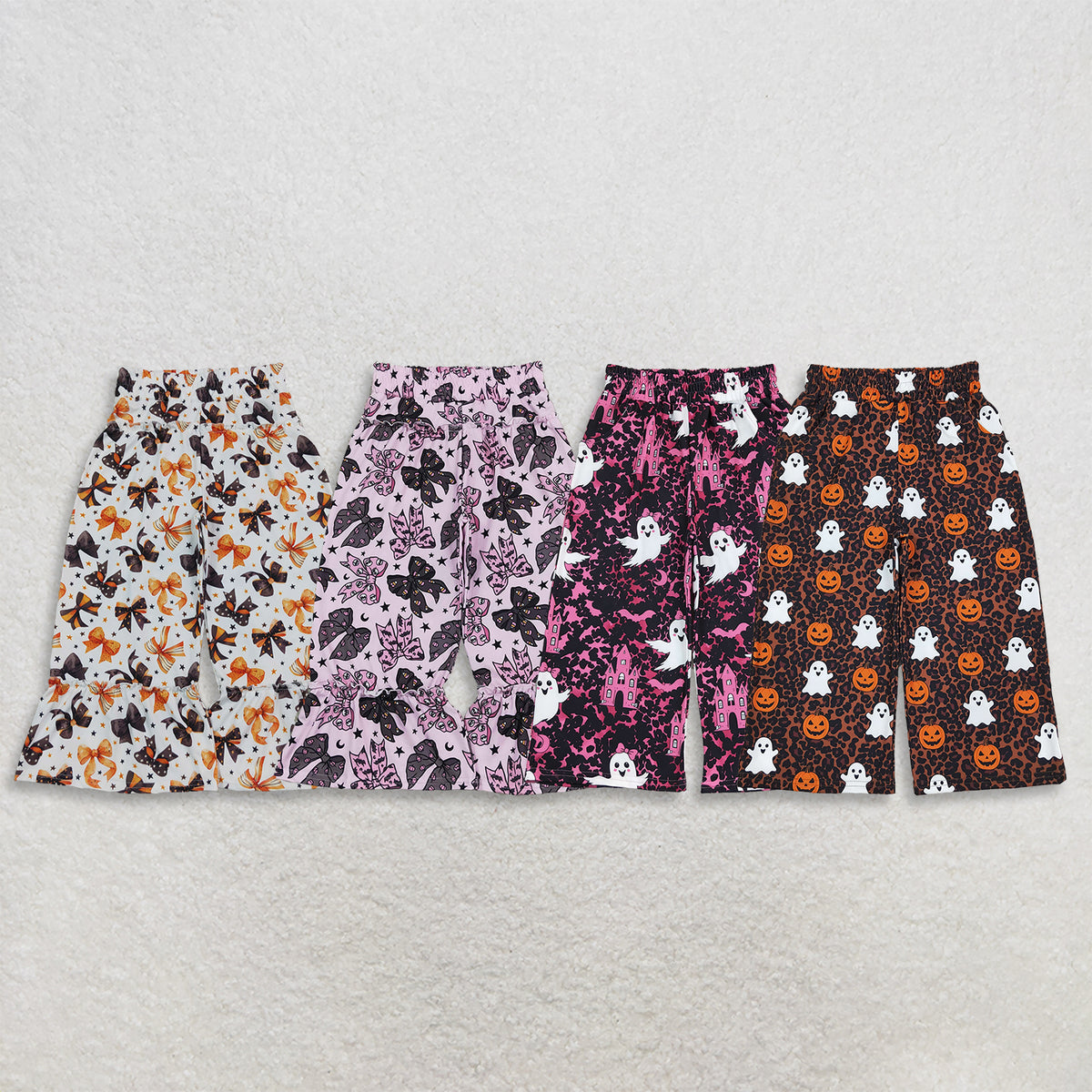 Sibling Baby Girls Kids Halloween Bows Pumpkins Ghosts Pants Bottoms Clothes RTS