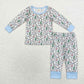 Baby Girl Long Sleeves Christmas Tree Shirt Pants Pajamas Blue Bamboo Set