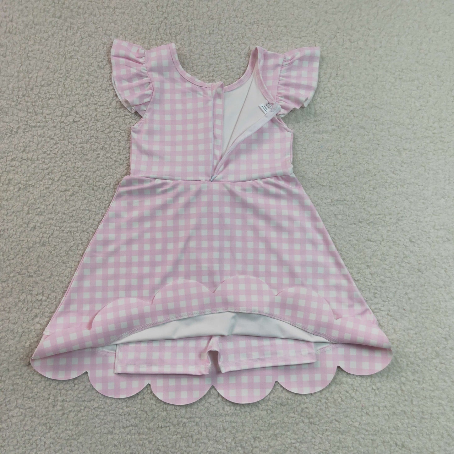 Baby Girls Kids Short Sleeves Pink Plaid Yoga Active Knee Length Dress RTS