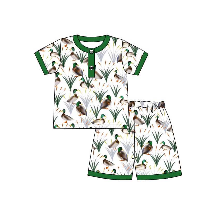 Baby Boy Short Sleeves Ducks Shirt Shorts Pajamas Green Set Moq 5