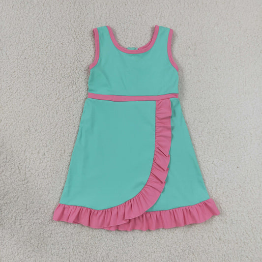 Baby Girls Kids Sleeveless Shorts Pink Scallop Green Dress Yoga Active Clothes RTS