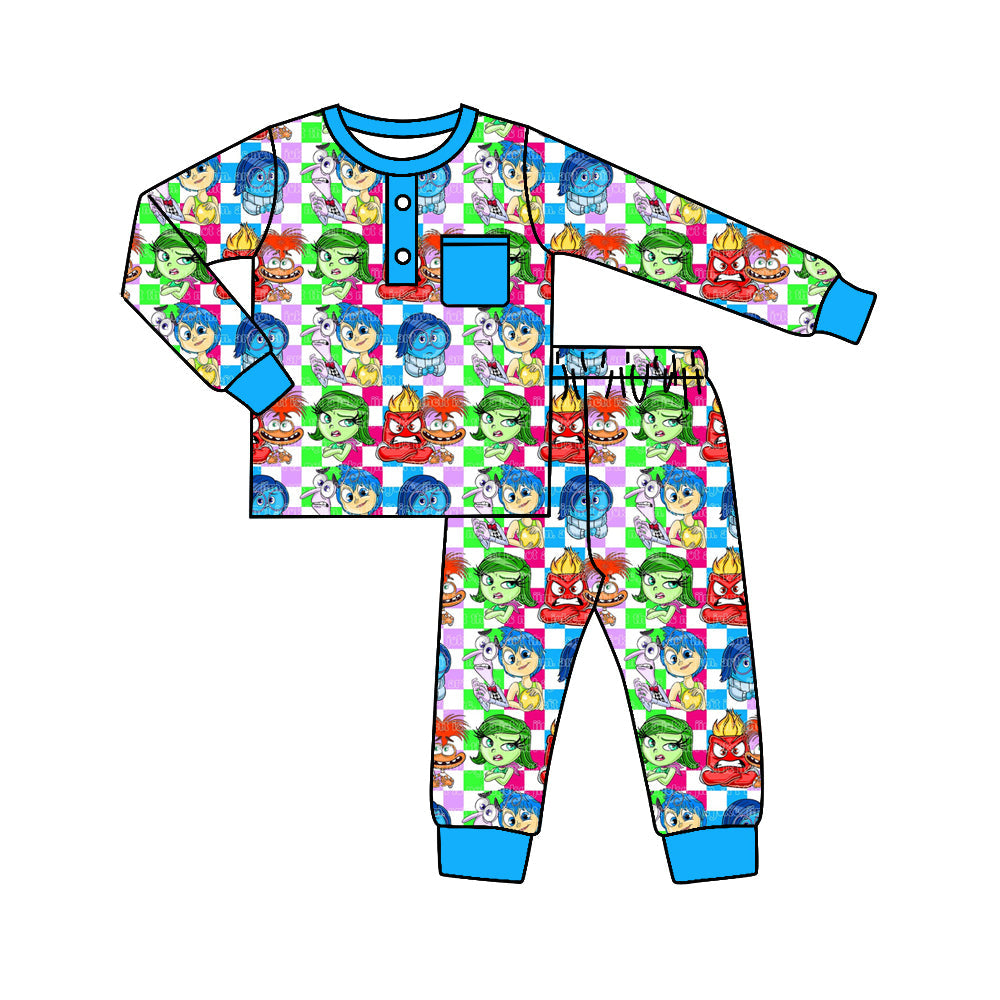 Baby Boy Long Sleeves Checkered Movie Pocket Shirt Pants Pajamas Set