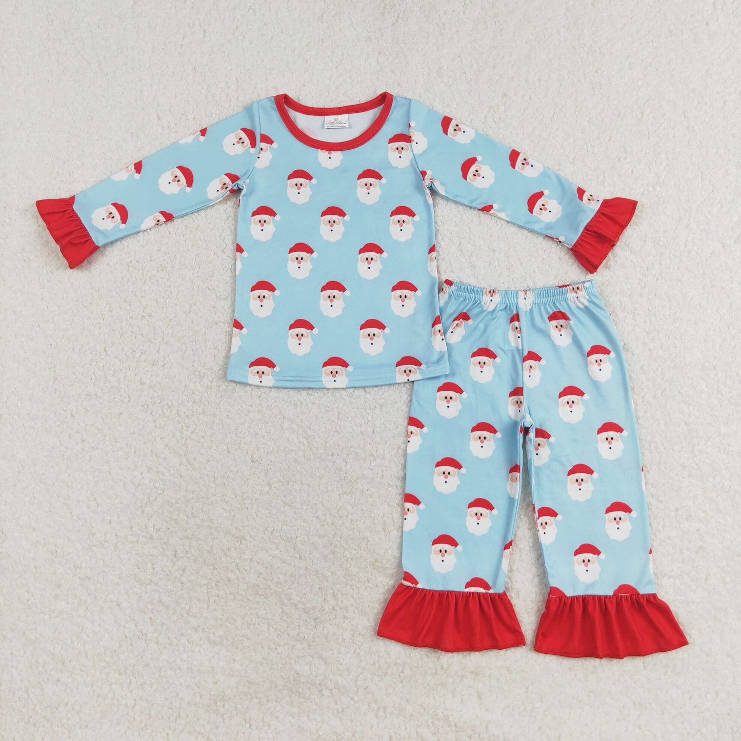 Baby Girl Christmas Santa Shirt Pants Pajamas Blue Set