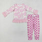 Baby Girl Long Sleeves Smile Shirt Checkered Pants Pink Set