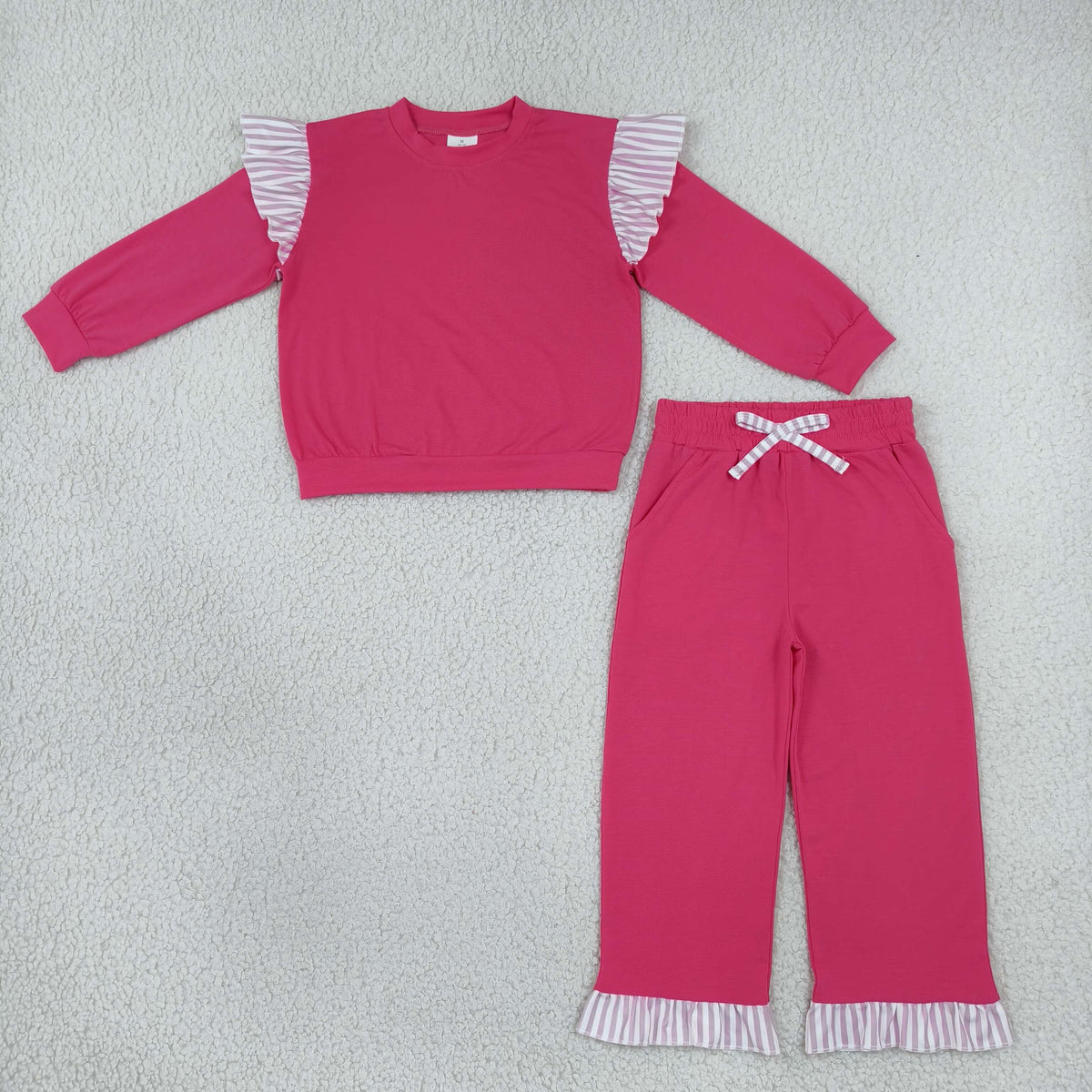Baby Girls Kids Long Sleeves Tops Pockets Pants Cotton Set Hot Pink Clothes RTS