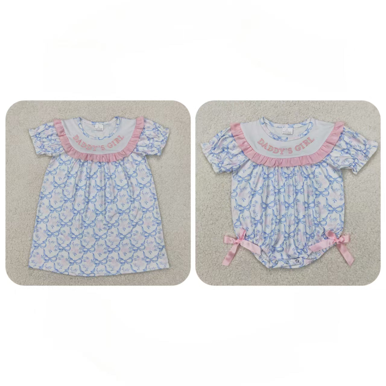 Baby Kids Short Sleeves Embroidery DADDY'S GIRL Bows Floral Sibling Dress Romper RTS
