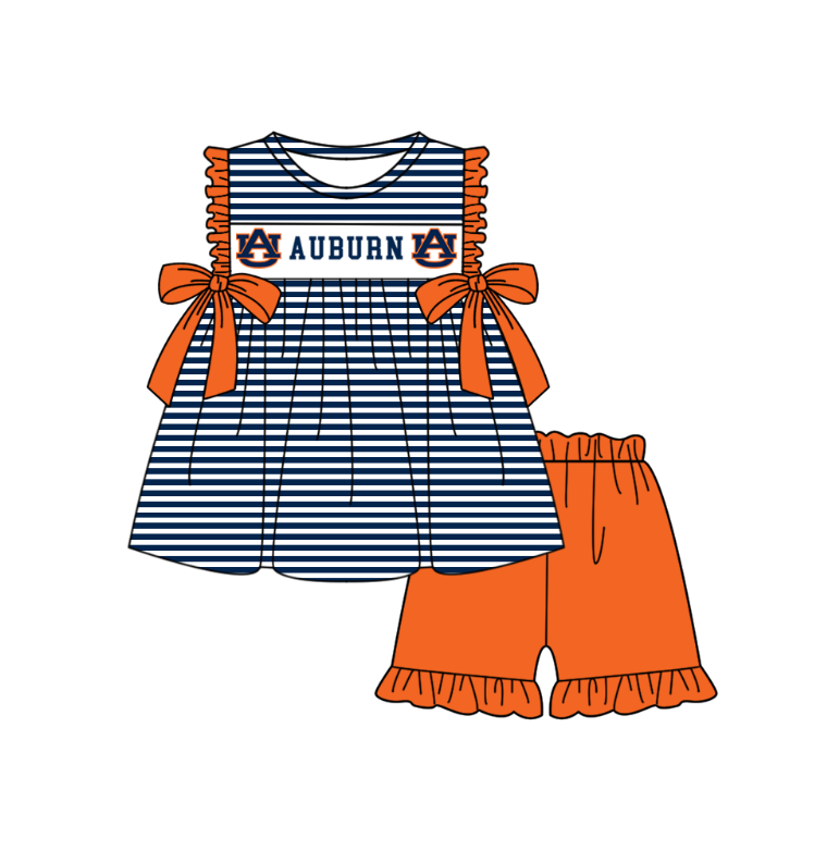 ( Moq 5 ) Baby Girls Toddler Short Sleeves AU Bows Stripes Tunic Red Shorts Team Set