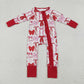 Baby Girls Infant Long Sleeves Hearts Bows Ruffle Zipper Valentine  Romper RTS