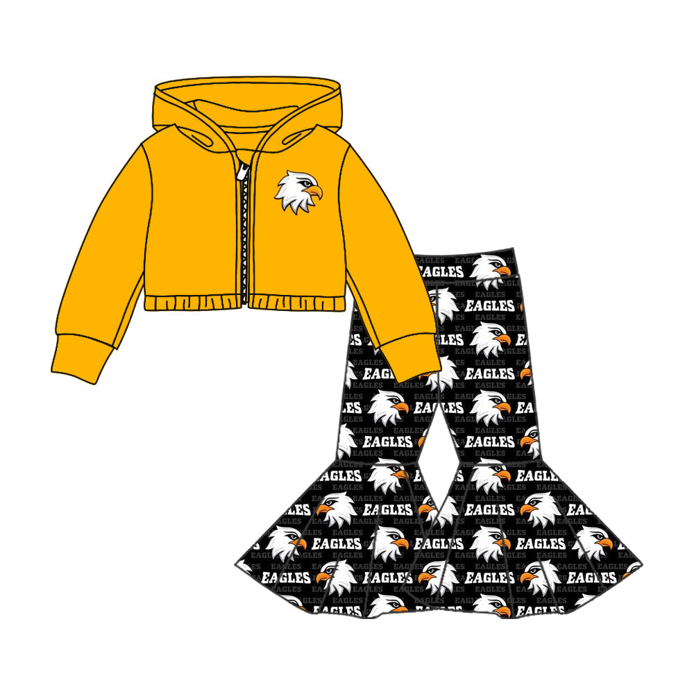 Baby Girl Team Yellow Long Sleeves Tops Bell Pants Set