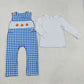 Baby Boy Infant White Shirt Embroidery Pumpkins Blue Plaid Romper Clothes Thanksgiving Fall Set RTS
