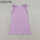 Baby Girls Kids Bows Sleeveless Purple Scallop Knee Length Dress RTS