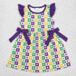 Baby Girl Short Sleeves Mardi Gras Anchor Bows Knee Length Dress