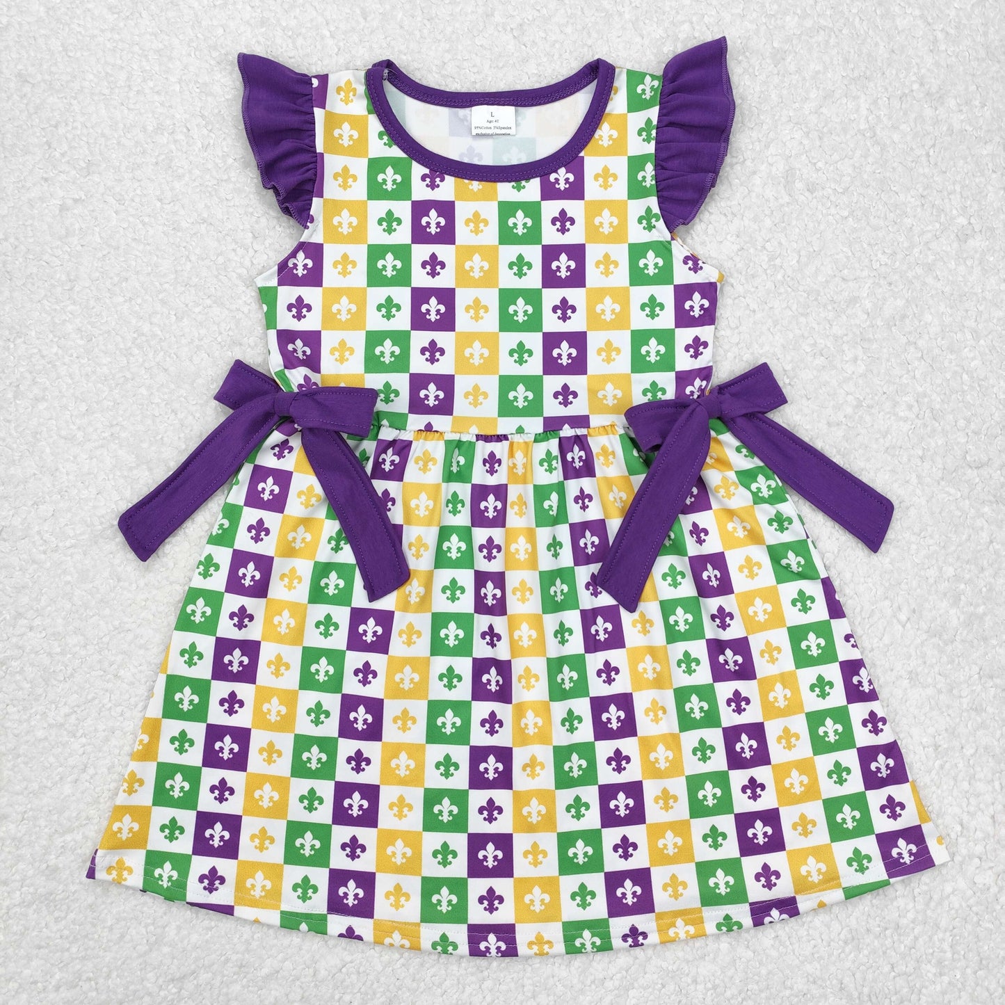 Baby Girl Short Sleeves Mardi Gras Anchor Bows Knee Length Dress