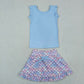 Baby Girls Kids Blue Tops Pockets Scallop Skirt Shorts Yoga Clothes Summer Set RTS