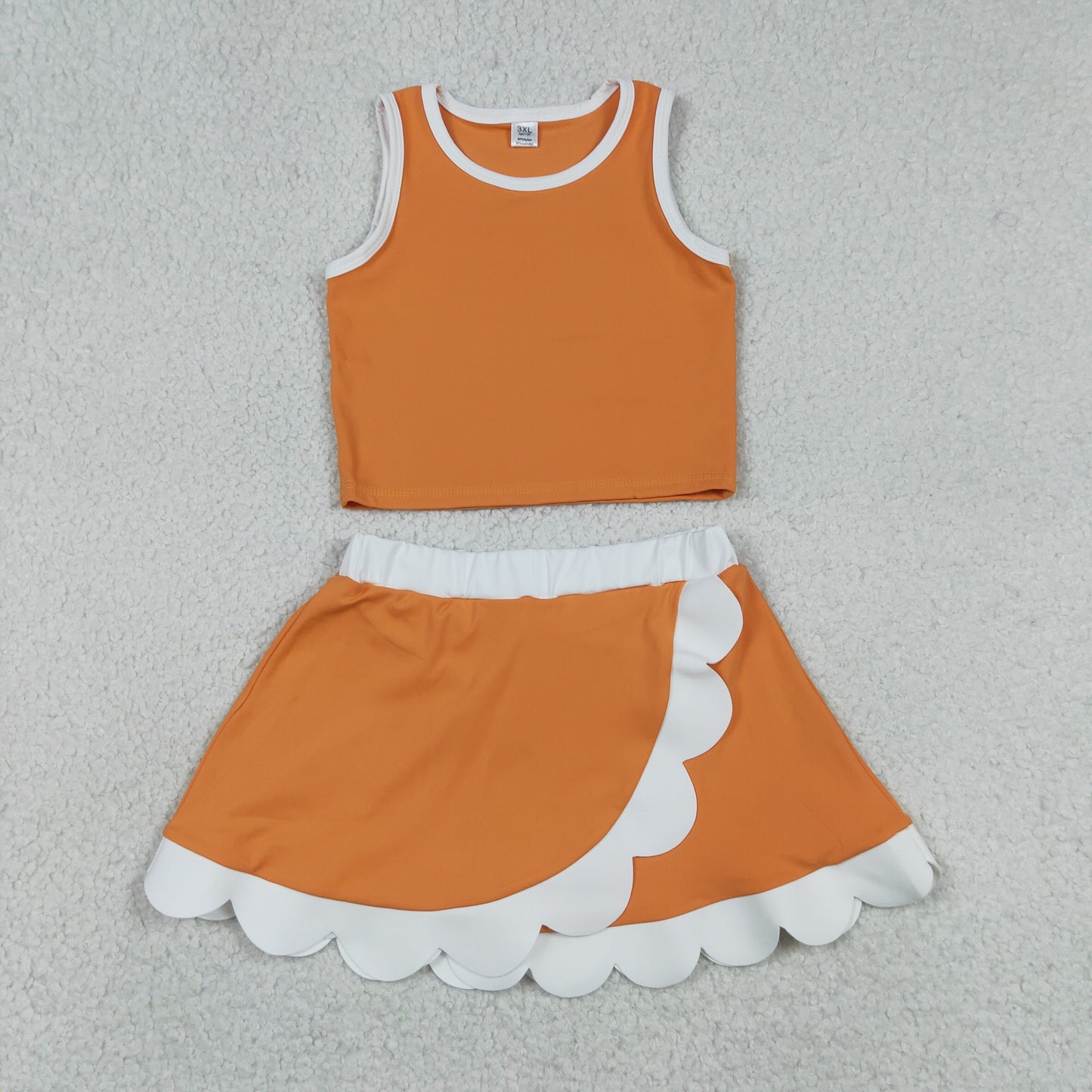 Baby Girls Kids Shirt Scallop Skirt Shorts Yoga Active Orange Set Clothes RTS