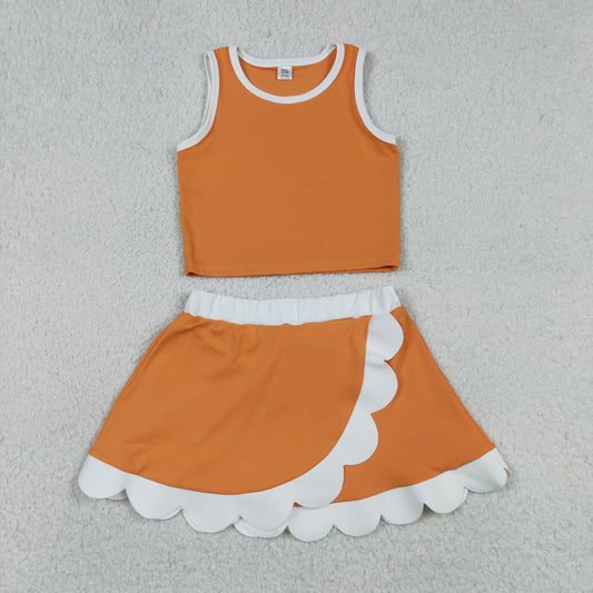 Baby Girls Kids Shirt Scallop Skirt Shorts Yoga Active Orange Set Clothes RTS