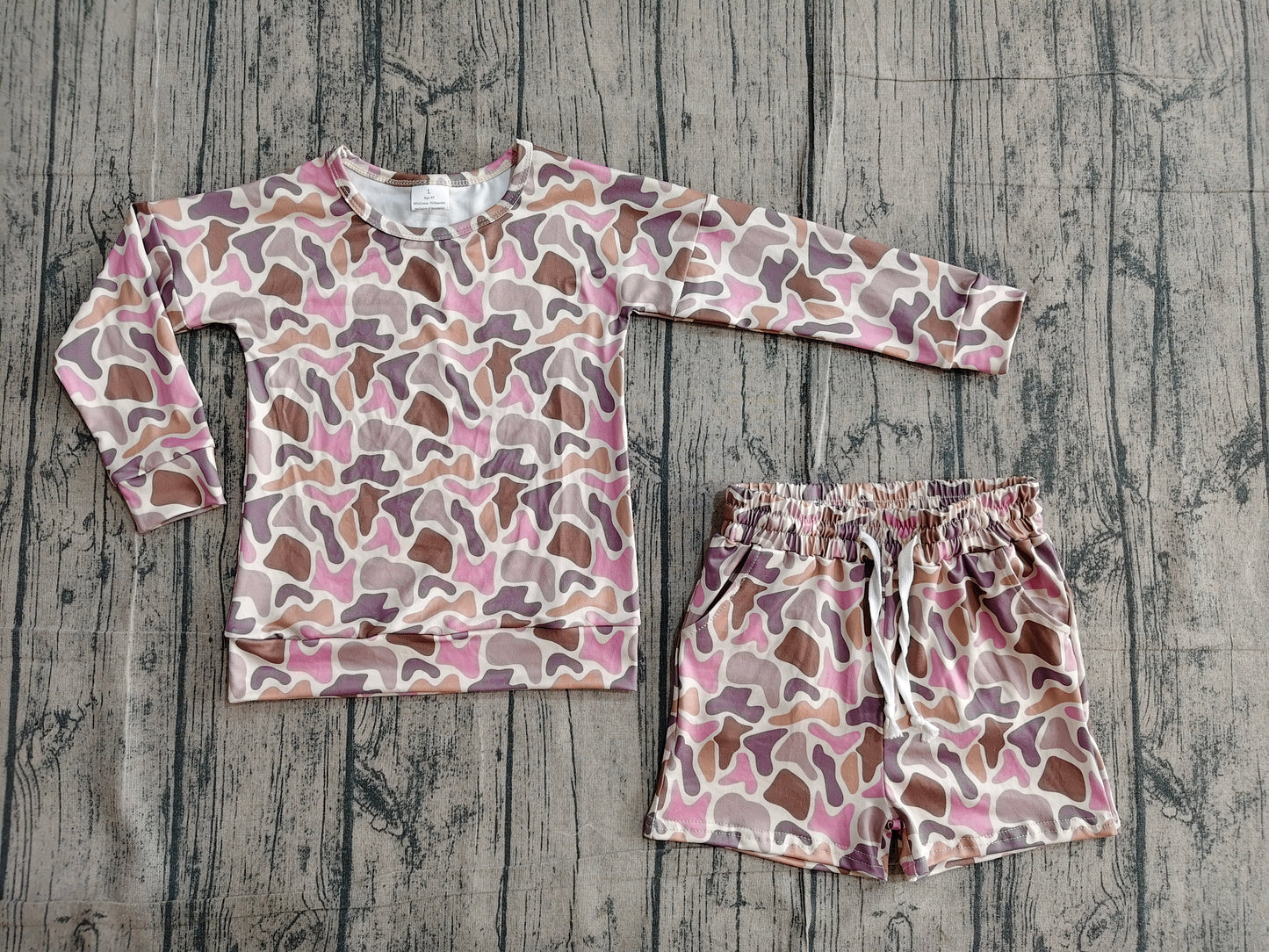 Baby Girl Kids Long Sleeves Camo Print Tops Pockets Shorts Clothes Set RTS
