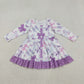 Baby Girl Kids Long Sleeves Bows Knee Length Purple Ruffle Dress RTS