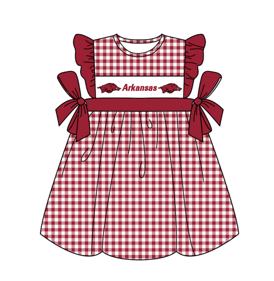 Moq 5 Baby Girl Short Sleeves Dark Red Plaid Pig Summer Team Dress