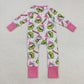Baby Girl Long Sleeves Green Face Christmas Pink Ruffle Zipper Romper RTS