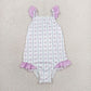 Baby Girls Sleeveless Flower 4th of July Purple Ruffle One-piece Swimsuit RTS