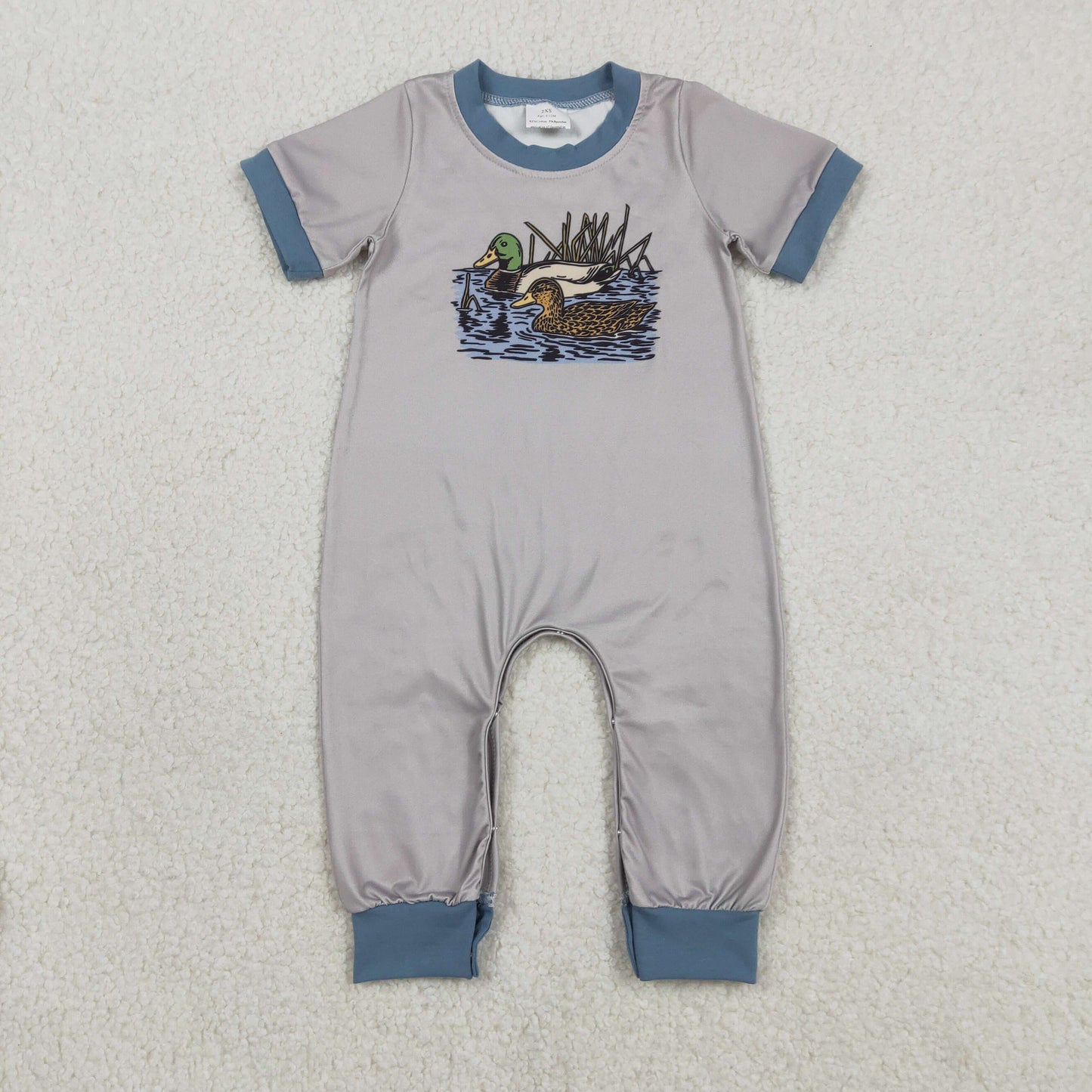 Baby Boys Infant Short Sleeves Ducks Buttons Grey Romper RTS