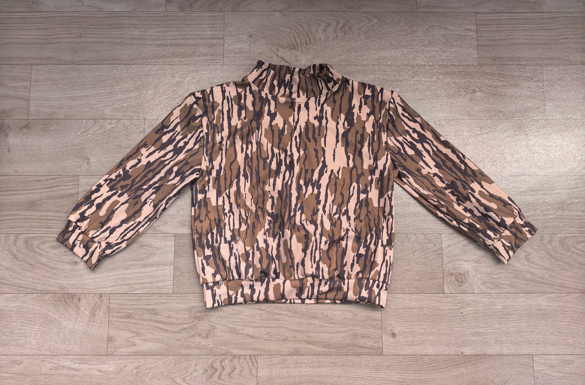 ( No moq ) Preorder Baby Girls Kids Long Sleeves Olive Camo Yoga Active Shirt Tops